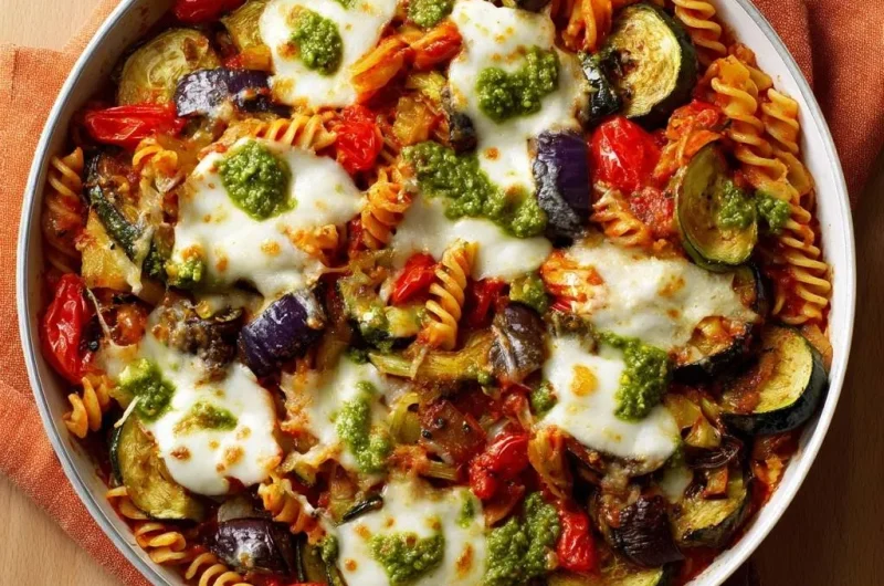 Cheesy Eggplant Zucchini Pasta Skillet