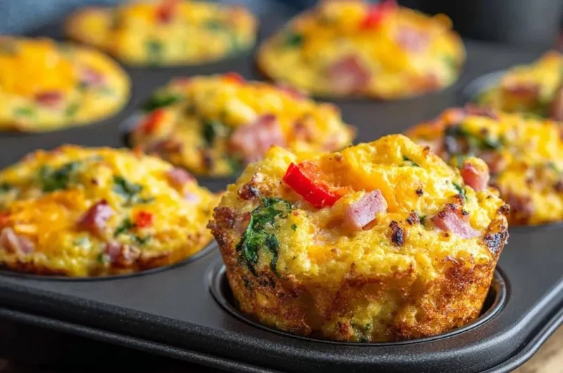 Cheesy Ham Spinach Pepper Egg Muffins