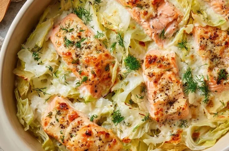 Creamy Cabbage Baked Salmon