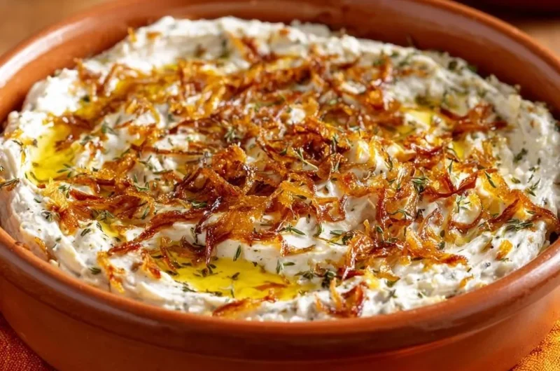 Creamy Dill Yogurt Dip with Crispy Fried Onions
