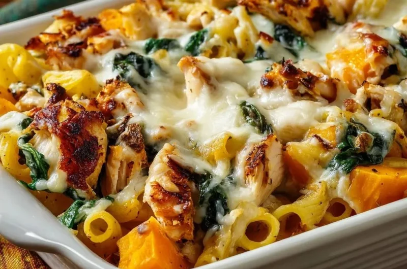 Creamy Pumpkin Chicken Pasta Bake