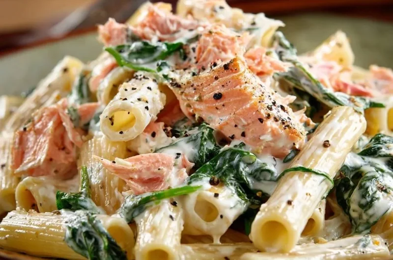 Creamy Salmon Spinach Rigatoni