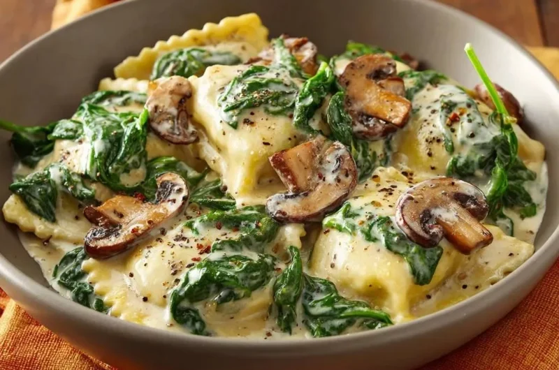 Creamy Spinach Mushroom Ravioli