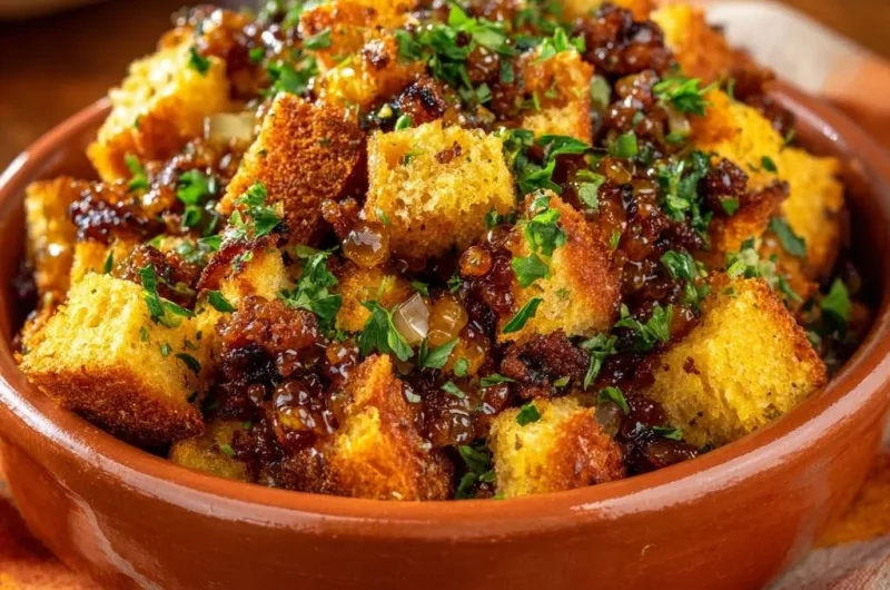 Crispy Cornbread with Caramelized Onions and Bacon
