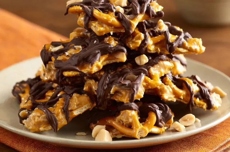 Crunchy Peanut Pretzel Toffee Bark