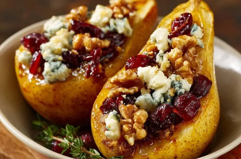 Glazed Baked Pears with Blue Cheese, Walnuts & Cranberries