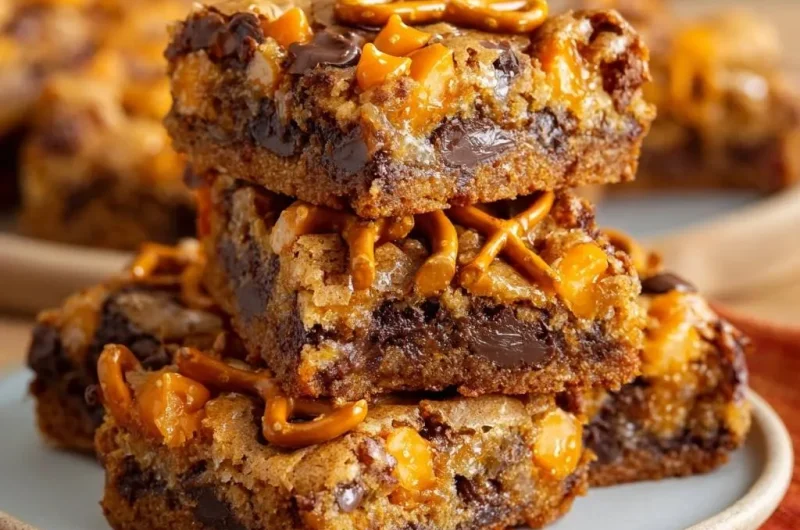 Gooey Caramel Pretzel Blondies