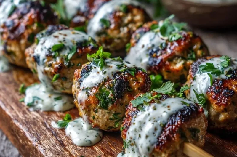 Grilled Herbed Chicken Meatball Skewers