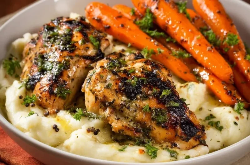 Herb-Grilled Chicken Breasts with Creamy Mash & Glazed Carrots