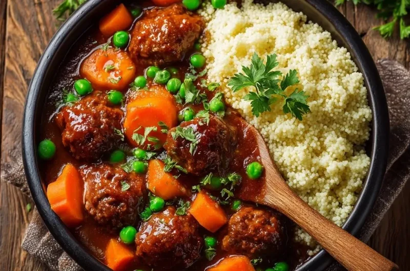 Juicy Meatball Stew with Carrots, Peas & Couscous