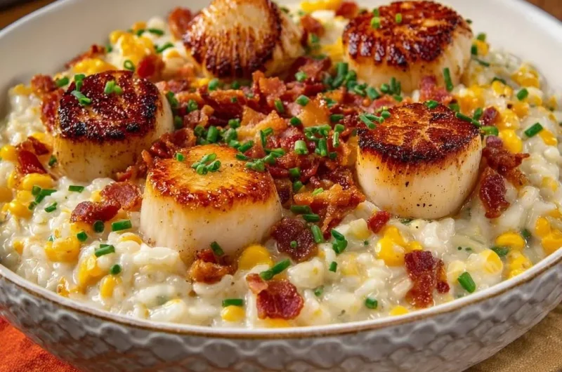 Seared Scallops over Creamy Corn Risotto