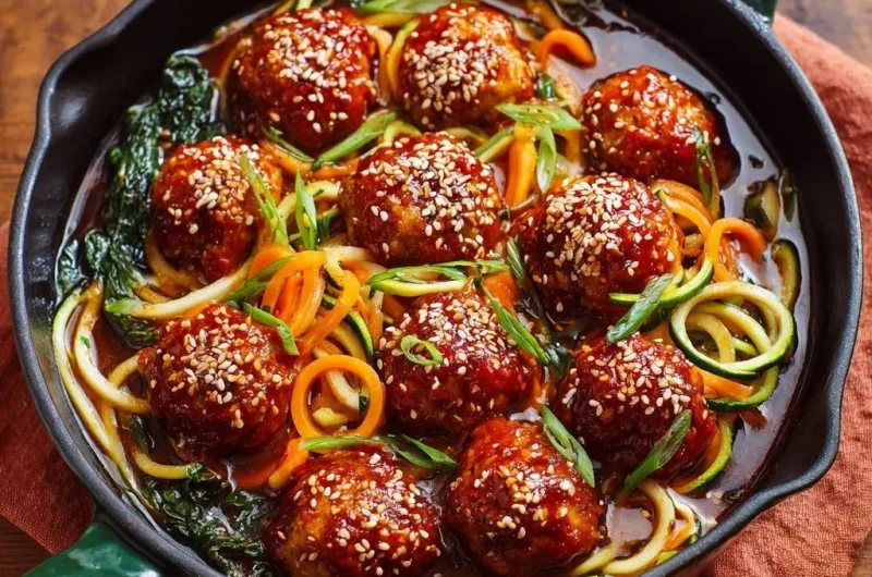 Sesame Chicken Meatballs with Zucchini Noodles