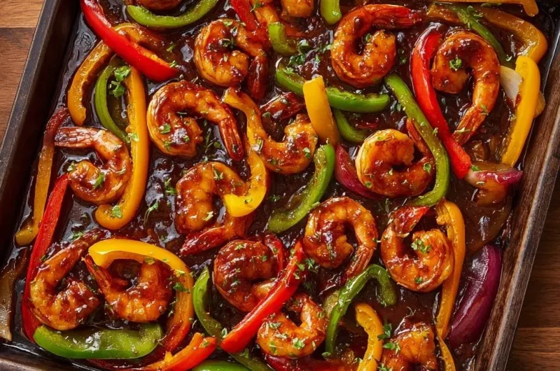 Sheet Pan Sticky Shrimp and Peppers