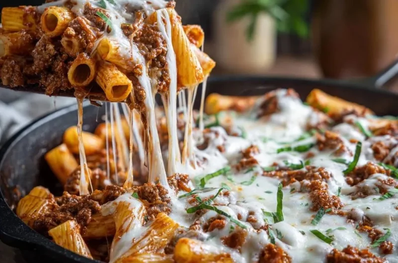 Skillet Cheesy Rigatoni Bolognese