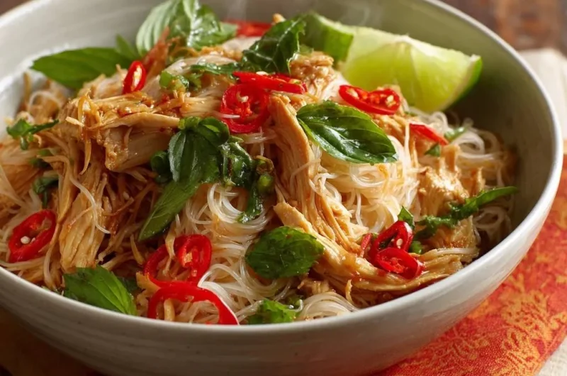 Thai Basil Chicken Rice Noodles