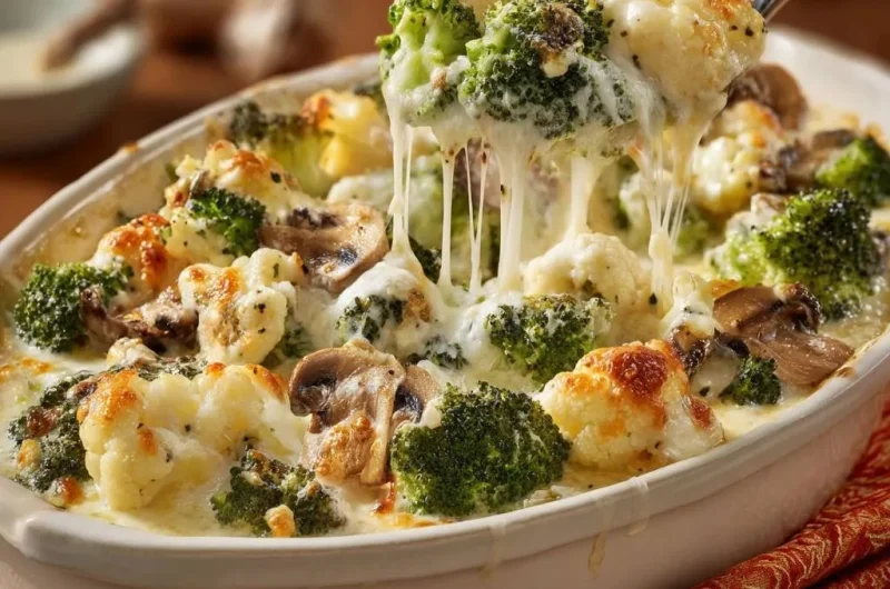 Cheesy Broccoli Cauliflower Mushroom Bake