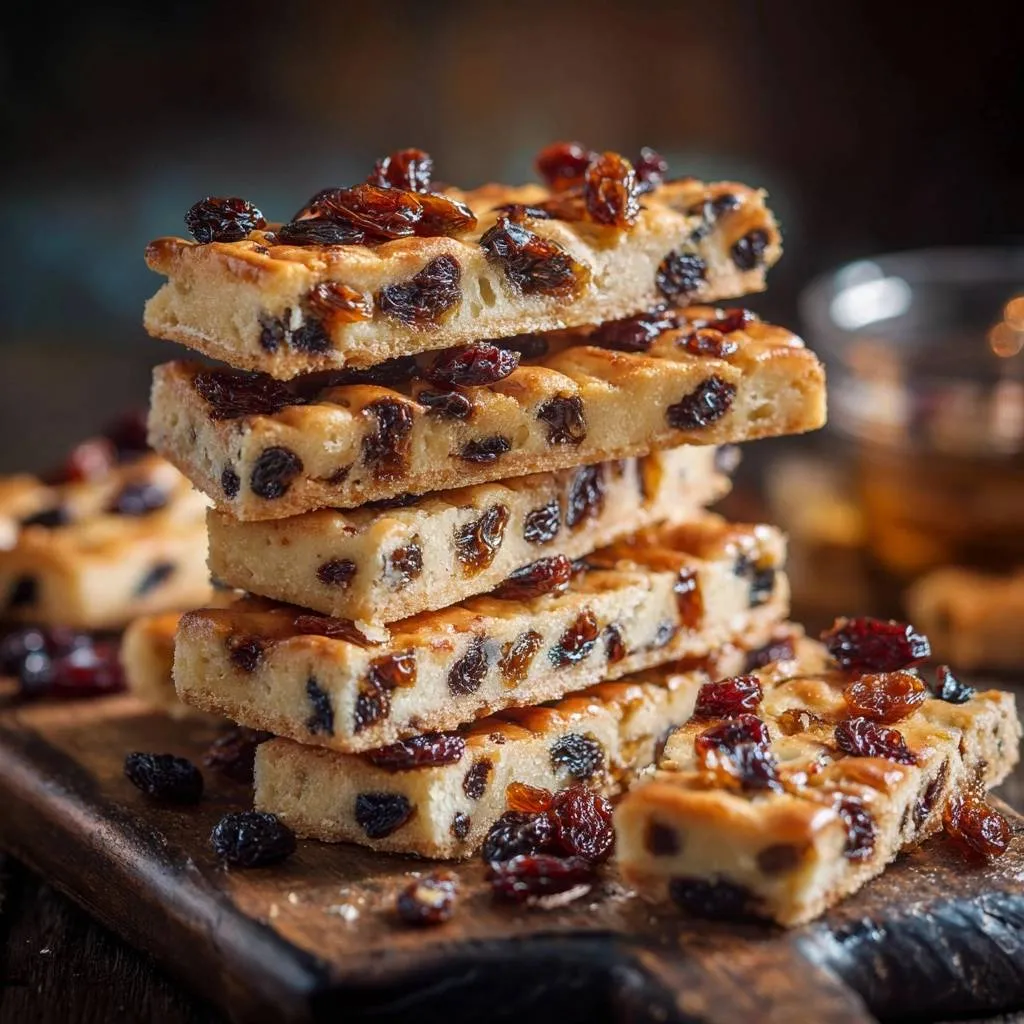 Chewy raisin oat bars shown stacked, with a close-up detail of the chewy texture and scattered raisins.