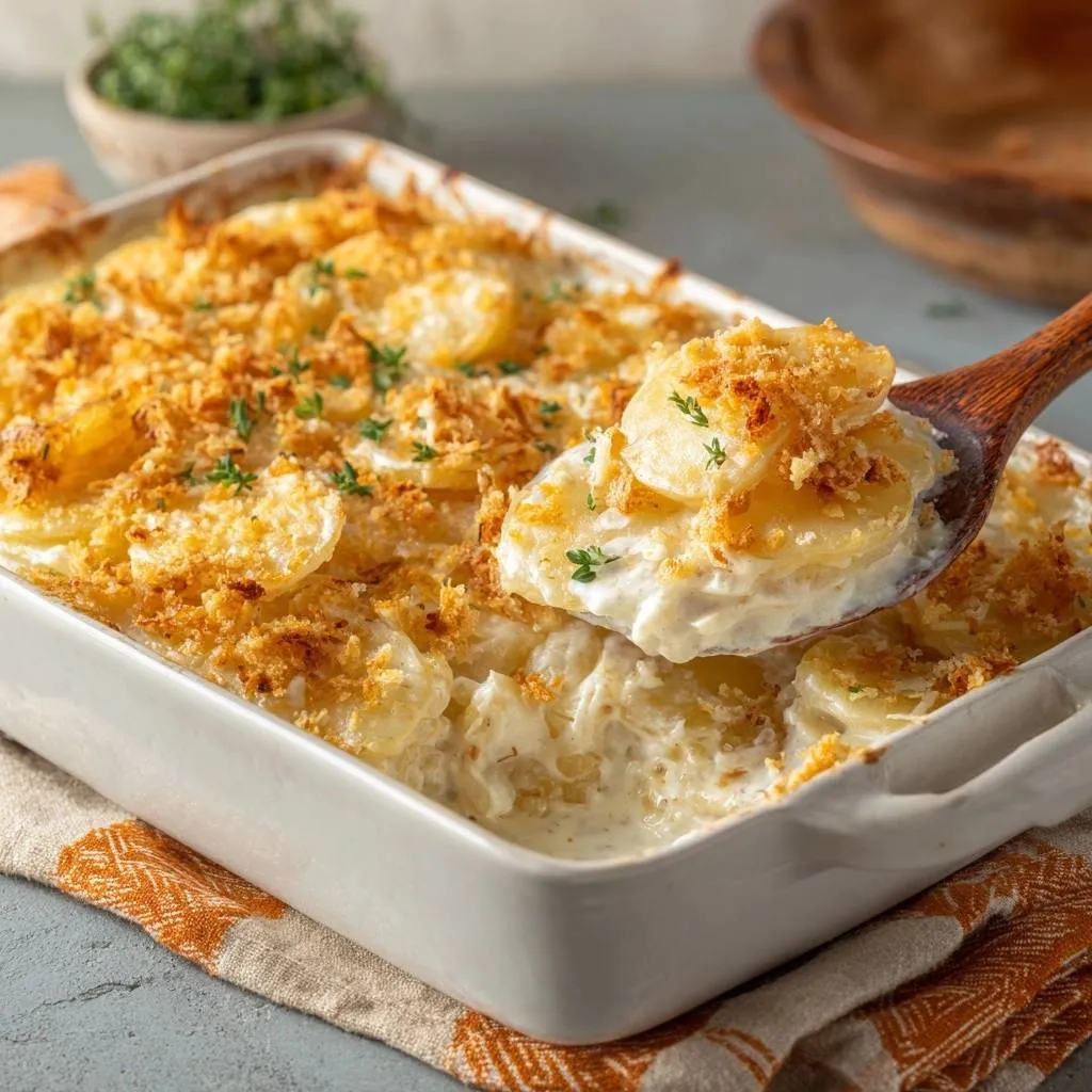 Creamy Scalloped Potatoes with Crispy Topping - recipe image