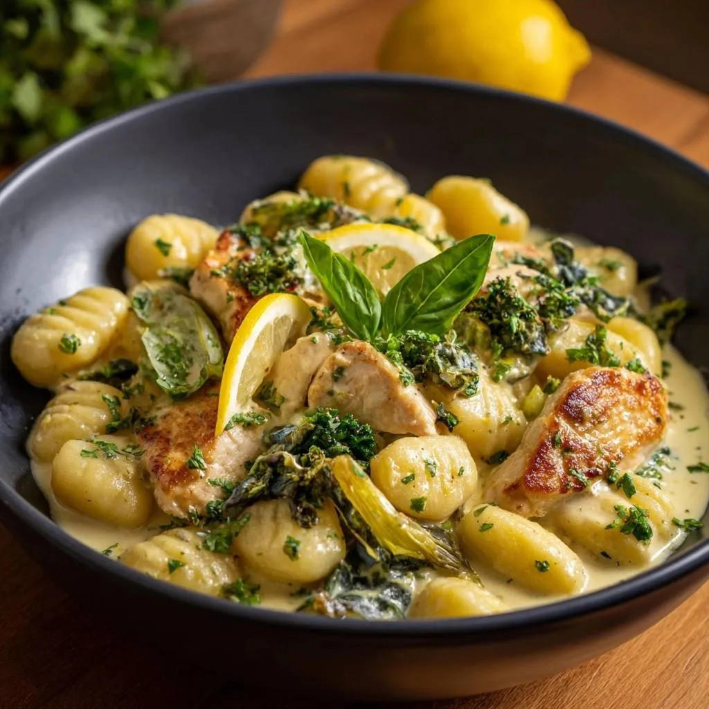 Lemon Cream Chicken Gnocchi with Greens - recipe image