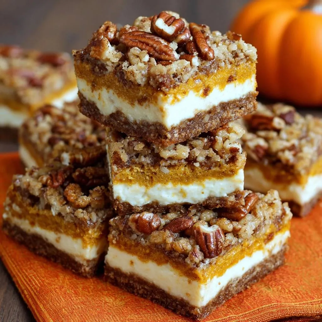 Pumpkin Pecan Cheesecake Bars with Crack-Free Layers - recipe image