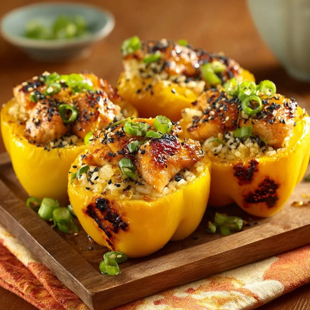 Sesame Glazed Salmon Stuffed Peppers - recipe image