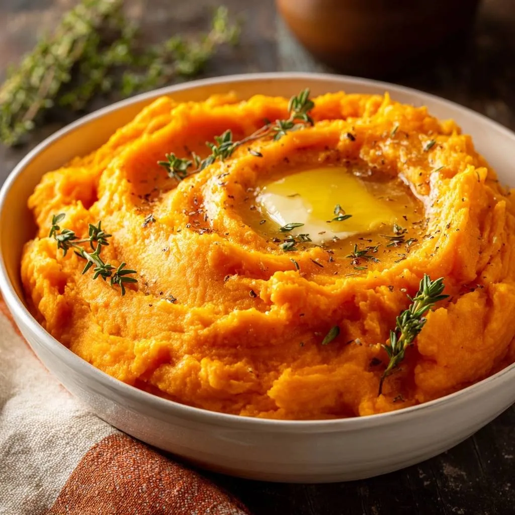 Silky Thyme Butter Sweet Potato Mash Recipe - recipe image