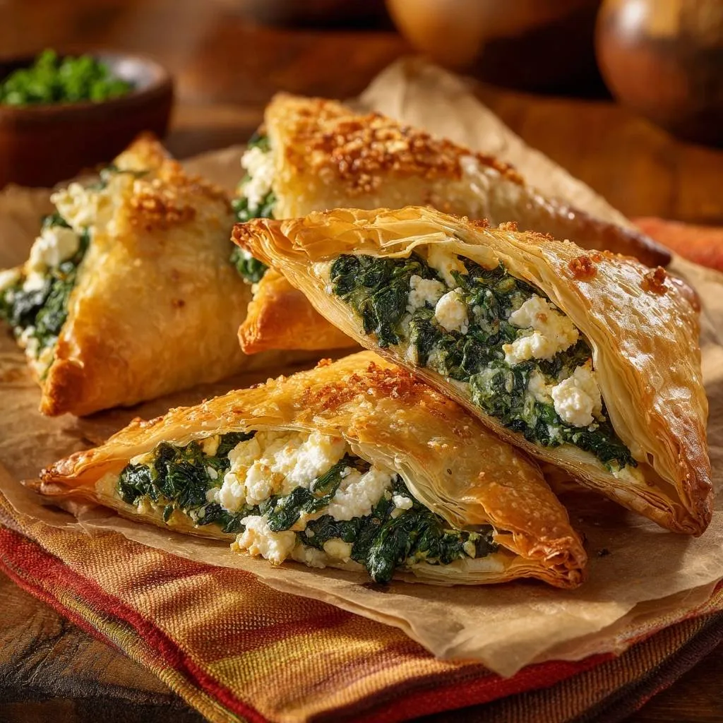 Spinach Feta Phyllo Triangles: Crispy, Flaky Perfection - recipe image