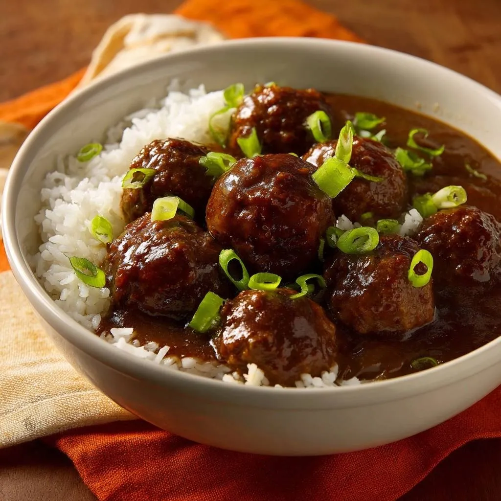 Teriyaki Meatballs over Rice: Juicy Panade Secret - recipe image