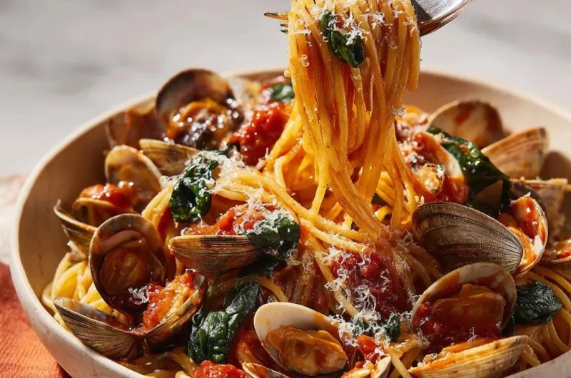 Tomato Clam Spinach Spaghetti