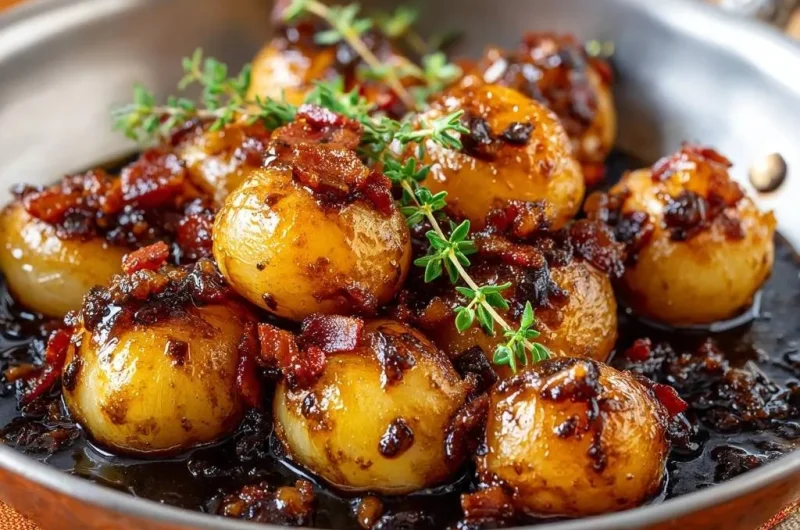 Balsamic Glazed Pearl Onions with Bacon and Thyme