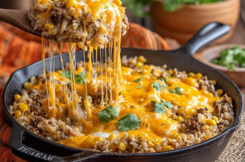 Cheesy Beef & Corn Rice Skillet
