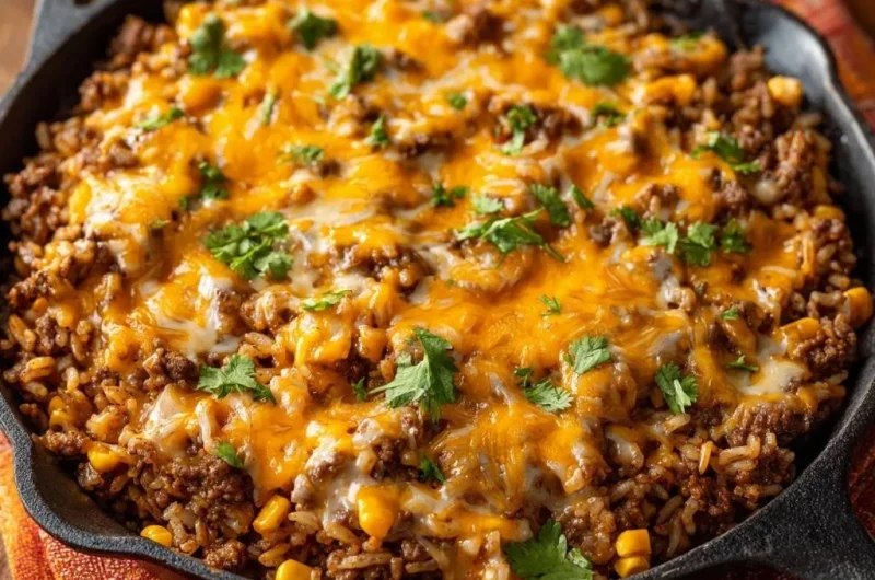 Cheesy Beef Corn Rice Skillet