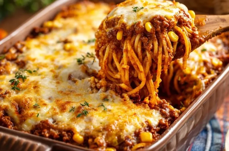 Cheesy Beef and Corn Spaghetti Bake