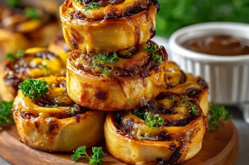 Cheesy Caramelized Onion Beef Pinwheels