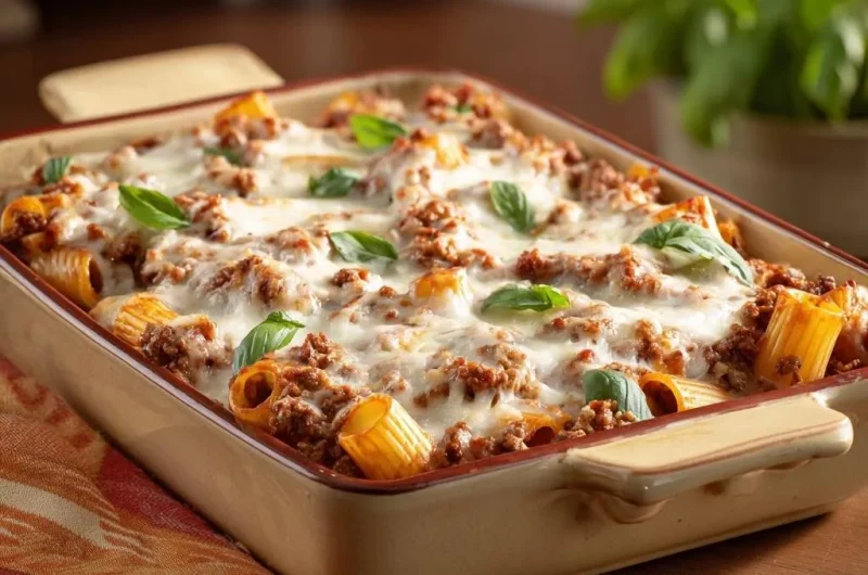 Cheesy Meat Sauce Baked Rigatoni
