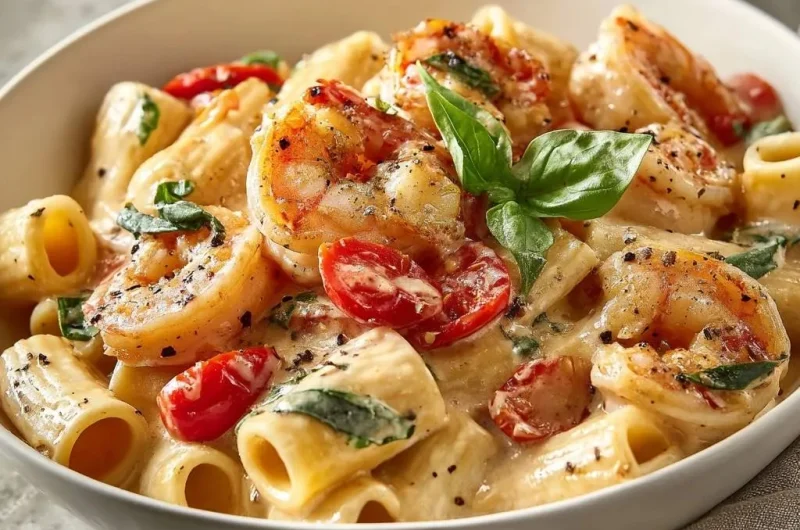 Creamy Shrimp Rigatoni with Burst Tomatoes