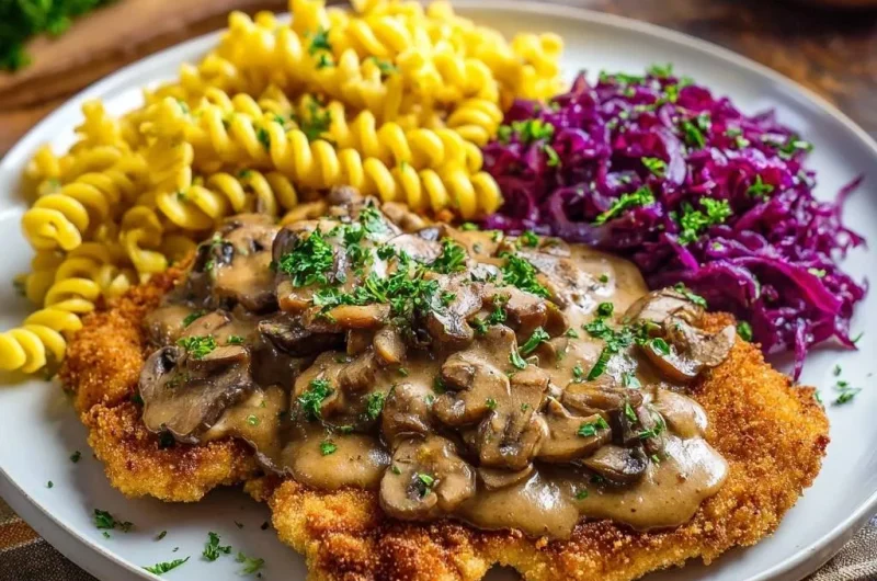Crispy Chicken Schnitzel with Mushroom Gravy