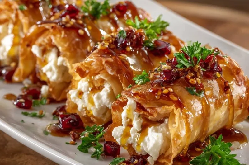 Crispy Feta Phyllo Rolls with Honey & Pomegranate