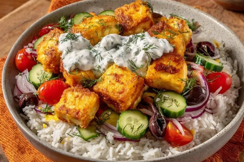 Crispy Paneer Greek Rice Bowl