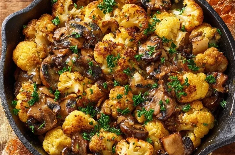 Crispy Skillet Cauliflower and Mushrooms