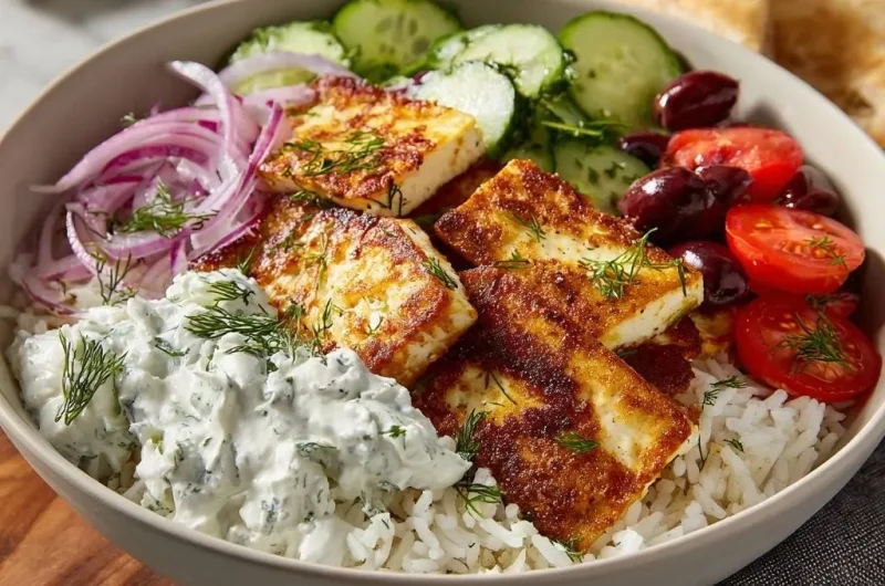 Greek Halloumi Rice Bowl