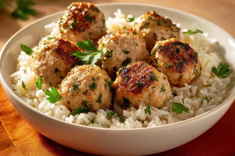 Juicy Parsley Chicken Meatballs over Rice