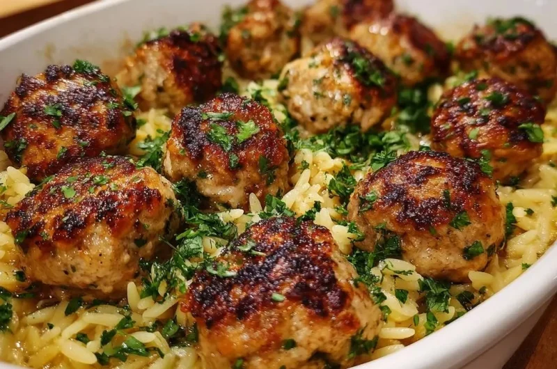 Lemon Herb Chicken Meatballs with Orzo