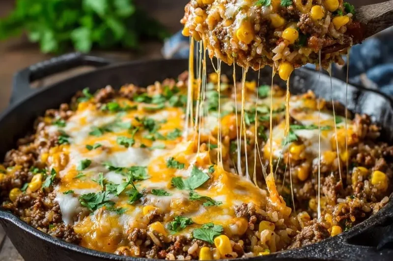 One-Pan Cheesy Beef and Rice Skillet