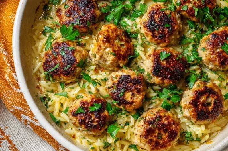 One-Pan Chicken Meatballs with Orzo