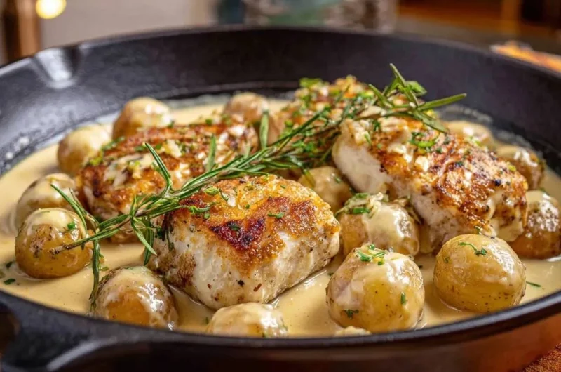 Pan-Seared Cod with Creamy Rosemary Baby Potatoes