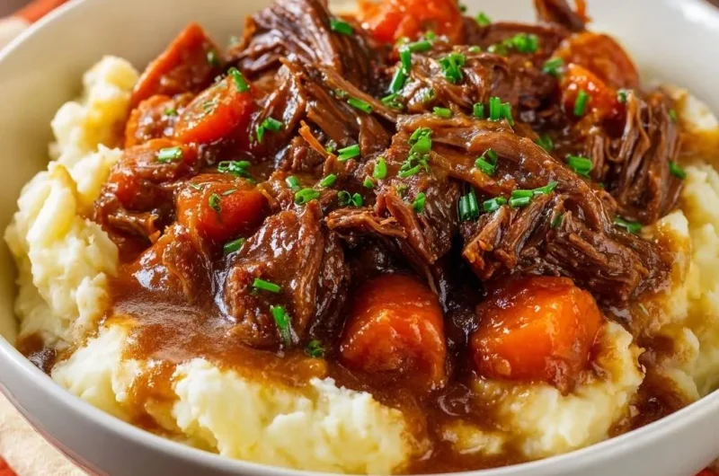 Shredded Beef & Carrot Stew over Creamy Mash