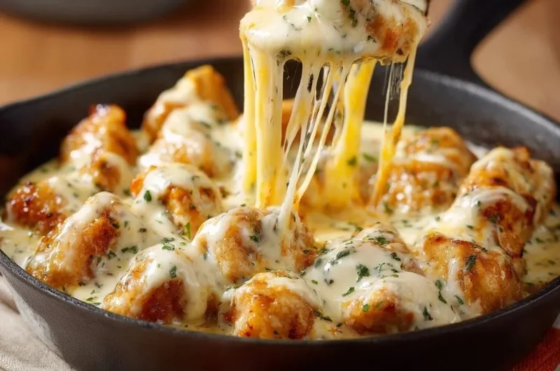 Skillet Cheesy Chicken Bites