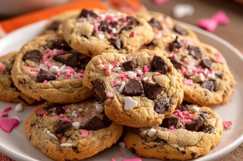 Valentine's Chocolate Chunk Sprinkle Cookies