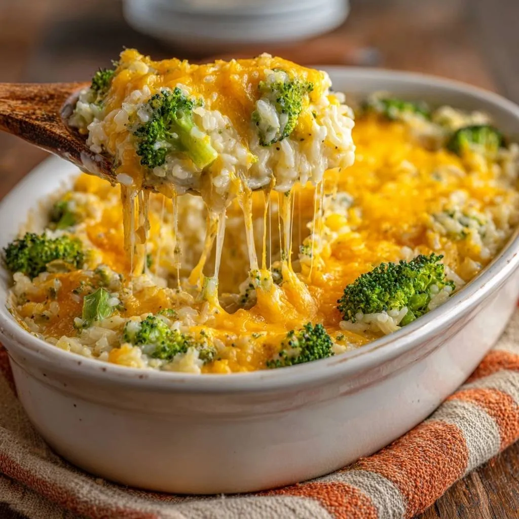 Cheesy Broccoli Rice Casserole with Crisp-Tender Florets - recipe image